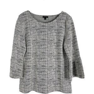 Talbots cream black stretchy knit bell sleeve preppy office top small